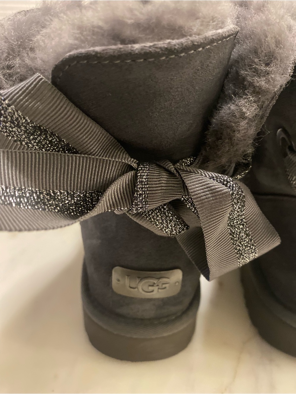 UGG Women's Gray Suede Bailey Bow Short Boot